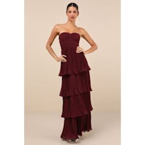 Lulu's Burgundy Strapless Tiered Dress